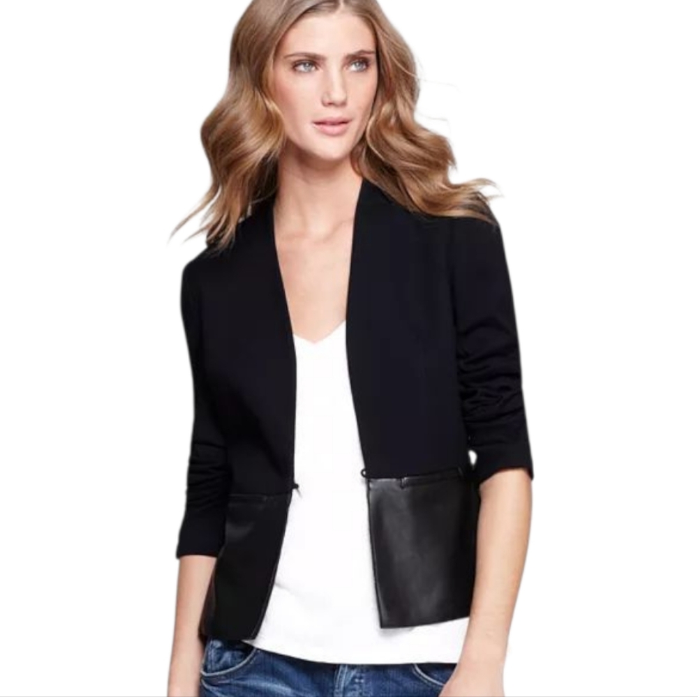 Bailey 44 Blazer Size Small Navy/Black Faux Leather Peplum Single Hook Closure